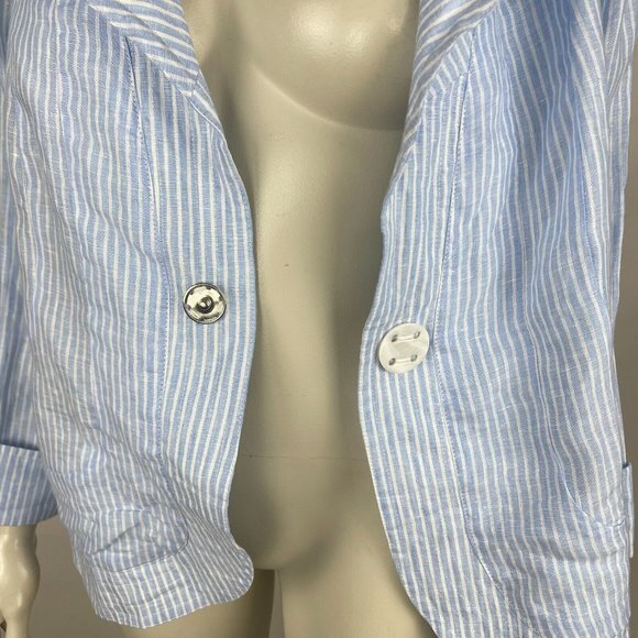 Two Wishes Linen Striped Jacket Women L Long Sleeve Lightweight Blazer NWT $115 - Picture 7 of 13